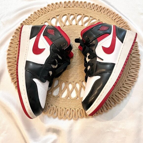 Nike Air Jordan 1 Mid Metallic Red Sneakers Size 7Y/ Women's 8.5 - Picture 3 of 9